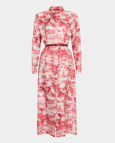 Max Mara Svelto Belted Toile-print Midi Shirtdress In Red