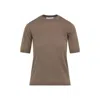 Max Mara Short-sleeve Virgin Wool Sweater With Classic Round Neckline In Brown