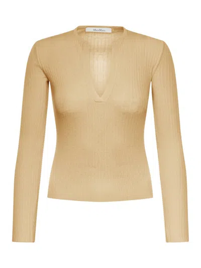 Max Mara V-neck Long-sleeved Sweater In Beige