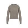 Max Mara Aramis Cable Knit Crew Neck Sweater In Gray