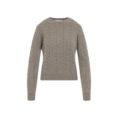Max Mara Aramis Cable Knit Crew Neck Sweater In Gray