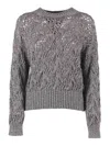Max Mara Diamond-patterned Cordonnet Sweater In Gray