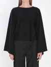 Max Mara Wool Batwing Sleeve Cropped Sweater In Black