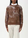 Max Mara Farea Embroidered Fishnet Sweater In Tobacco
