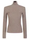 Max Mara Fitted Long Sleeve Turtleneck Knit Sweater In Neutral