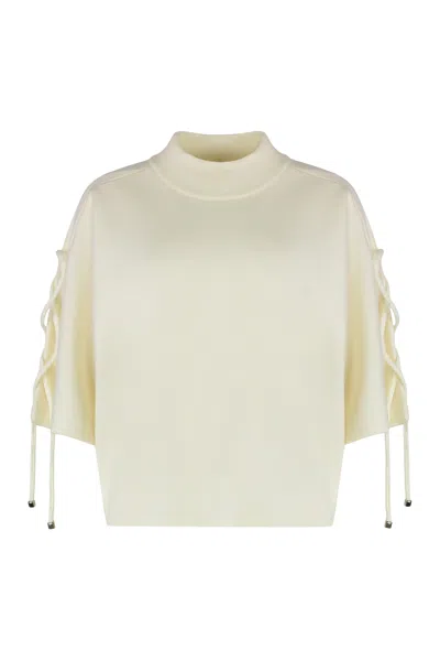 Max Mara Sweater With High Collar In Virgin Wool In Panna
