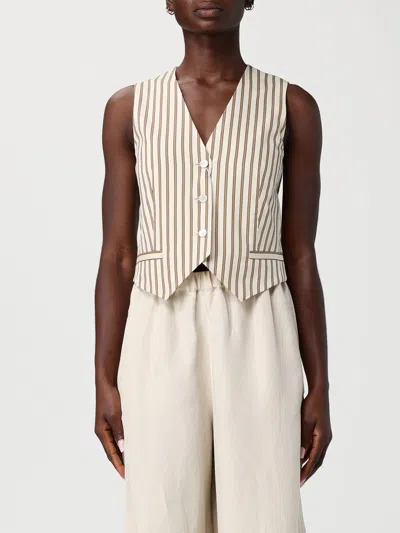 Max Mara Maxmara Mxmfauno Striped Cotton And Silk Canvas Waistcoat In Brown