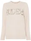 Max Mara Beige Sweatshirt With Decorative 1951 Motif In Neutral