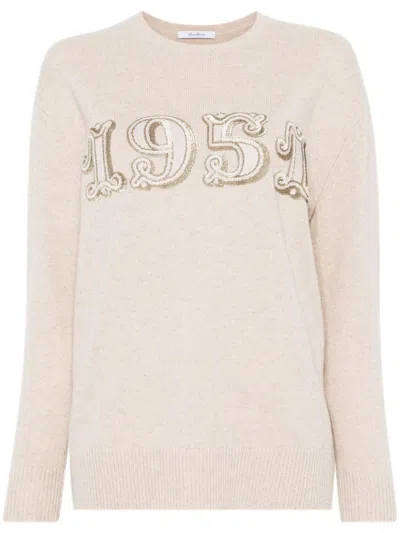 Max Mara Beige Sweatshirt With Decorative 1951 Motif In Neutral