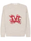 Max Mara Monogram Wool-blend Crewneck Sweater In Beige
