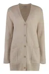 Max Mara Wool And Cashmere Cardigan With Sequin Embroidery In Beige