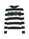 Max Mara Striped Cream Wool Sweater With Embroidered Logo Detail In Multi
