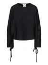 Max Mara Cropped Black Sweater With Voluminous Sleeves And Ties In Black