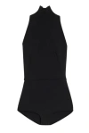 Max Mara Black High-neck One-piece With Open Back And Structured Shorts In Black