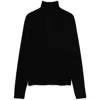 Max Mara Cashmere Blend Turtleneck Sweater With Ribbed Trim In Black