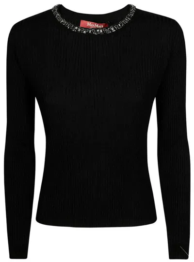 Max Mara Catone Jeweled Crewneck Sweater In Black