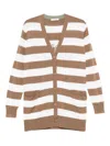 Max Mara Striped V-neck Cardigan With Front Patch Pockets In White