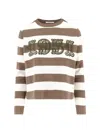 Max Mara Sleeveless Crew Neck Top With Embroidered Detail In Brown