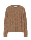 Max Mara Cable Knit Crew Neck Long Sleeve Sweater In Brown