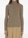 Max Mara Fitted Long Sleeve Turtleneck Knit Sweater In Brown