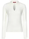 Max Mara Long-sleeved White Silk And Wool Knit Polo In White