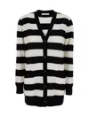 Max Mara Bold Black And White Striped V-neck Sweater With Button-down Front In Black