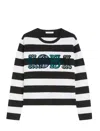 Max Mara Striped Cream Wool Sweater With Embroidered Logo Detail In Black