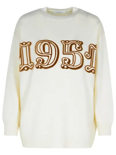 Max Mara Wool And Cashmere Sweater With Frontal Logo In Neutral