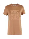 Max Mara Cotton T-shirt With Embroidery In Brown