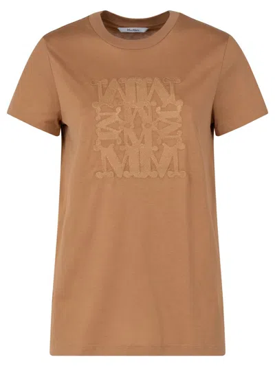 Max Mara Beige Logo Crew Neck T-shirt In Brown