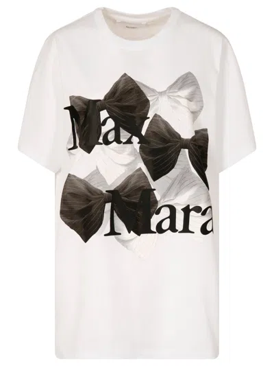 Max Mara Graphic Print Crew Neck Short Sleeve T-shirt In White