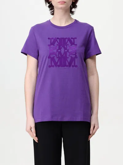 Max Mara Sleeve Detail Crew Neck Graphic Print Top In Purple