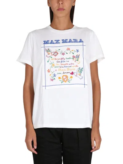 Max Mara Embroidered Cotton Short Sleeve T-shirt In White