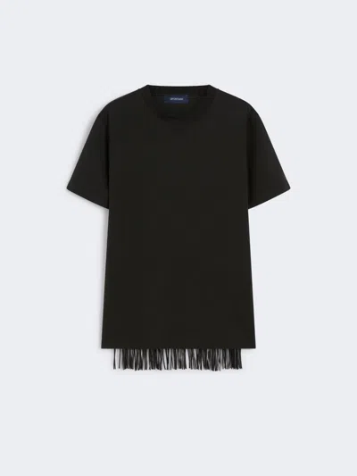 Max Mara T-shirt With Fringes In Black