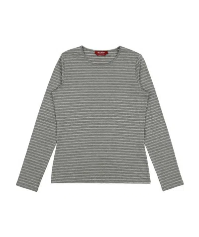 Max Mara T-shirt With Round Neck And Long Sleeves In Gray