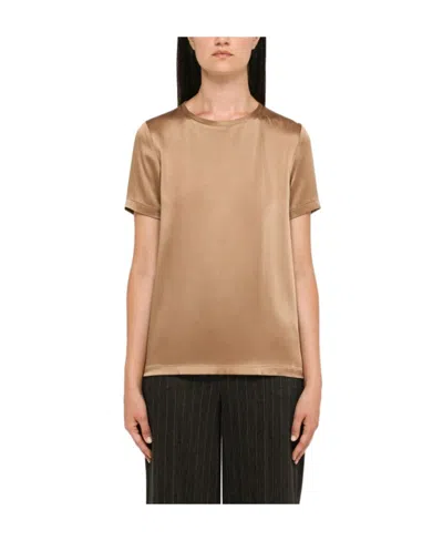 Max Mara T-shirt With Round Neck And Short Sleeves In Nude