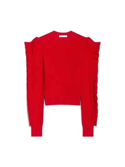 Max Mara Womens Red Genero Frilled-panels Knitted Jumper