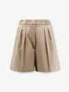 Max Mara Khaki Green Stretch Cotton Satin Mxmtabacco Shorts In Brown