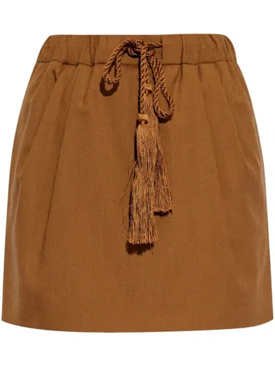 Max Mara Short Length Tassel Detail Skirt In Brown
