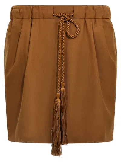 Max Mara Short Length Tassel Detail Skirt In Brown