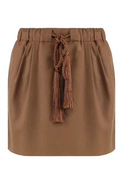 Max Mara Tabarin Wool Blend Mini Skirt In Brown