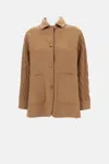 Max Mara Tacco Camel Hair Braided Coat With Knitted Sleeves In Brown