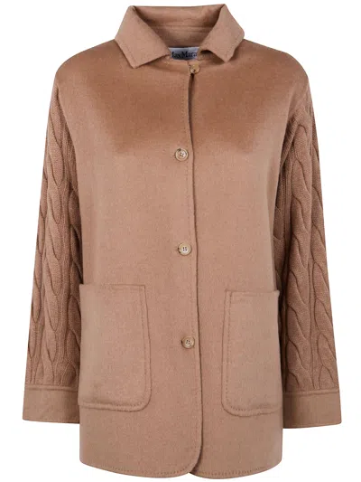 Max Mara "tacco" Double Camel Knitted Caban In Brown