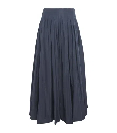 Max Mara Taffeta Pleated Maxi Skirt In Blue