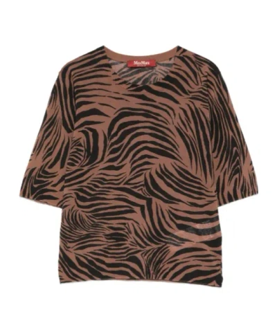 Max Mara Studio Zebra Print Cotton Blend Sweater In Brown