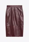 Max Mara Taiga Pencil Skirt In Nappa Leather In Burgundy