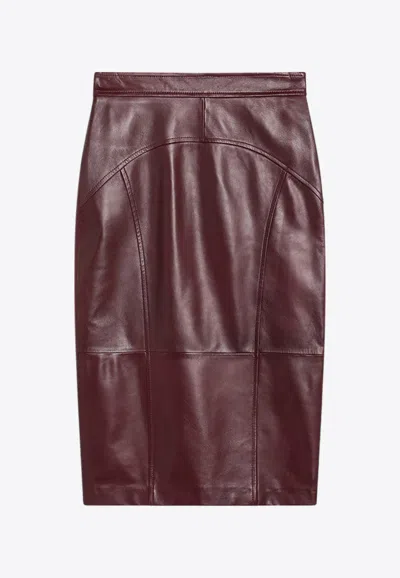 Max Mara Taiga Pencil Skirt In Nappa Leather In Burgundy