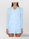 Max Mara Tailored Double-breasted Jacket Featuring Back Vent In Blue