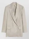 Max Mara Double-breasted Linen Blazer With Wide Lapels In Neutral