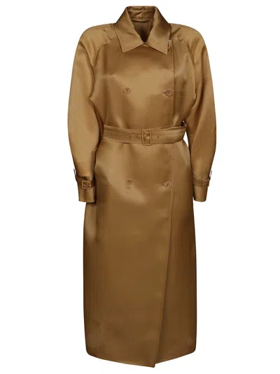 Max Mara Belted Organdy Trench Coat Featuring Pockets In Brown